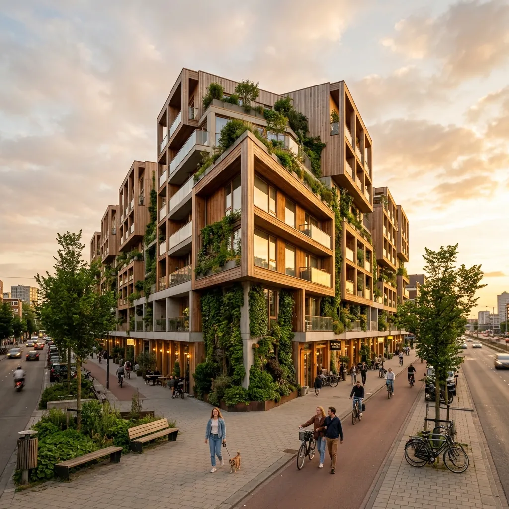 Geförderter Wohnungsbau — modernes Quartier mit Gemeinschaftsflächen